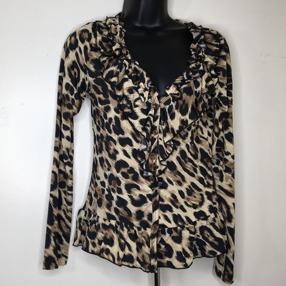 Miss SaSa Leopard print button down blouse - Picture 1 of 8